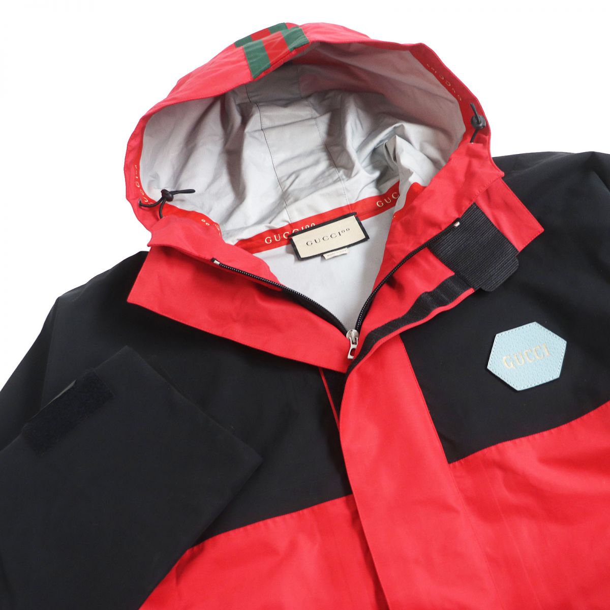GUCCI Mountain Hoodie Main: 59% cotton, Main: 41% nylon, Part: 65% rayon, Part: 35% cotton, Filling: 100% polyester Red x black mens 48