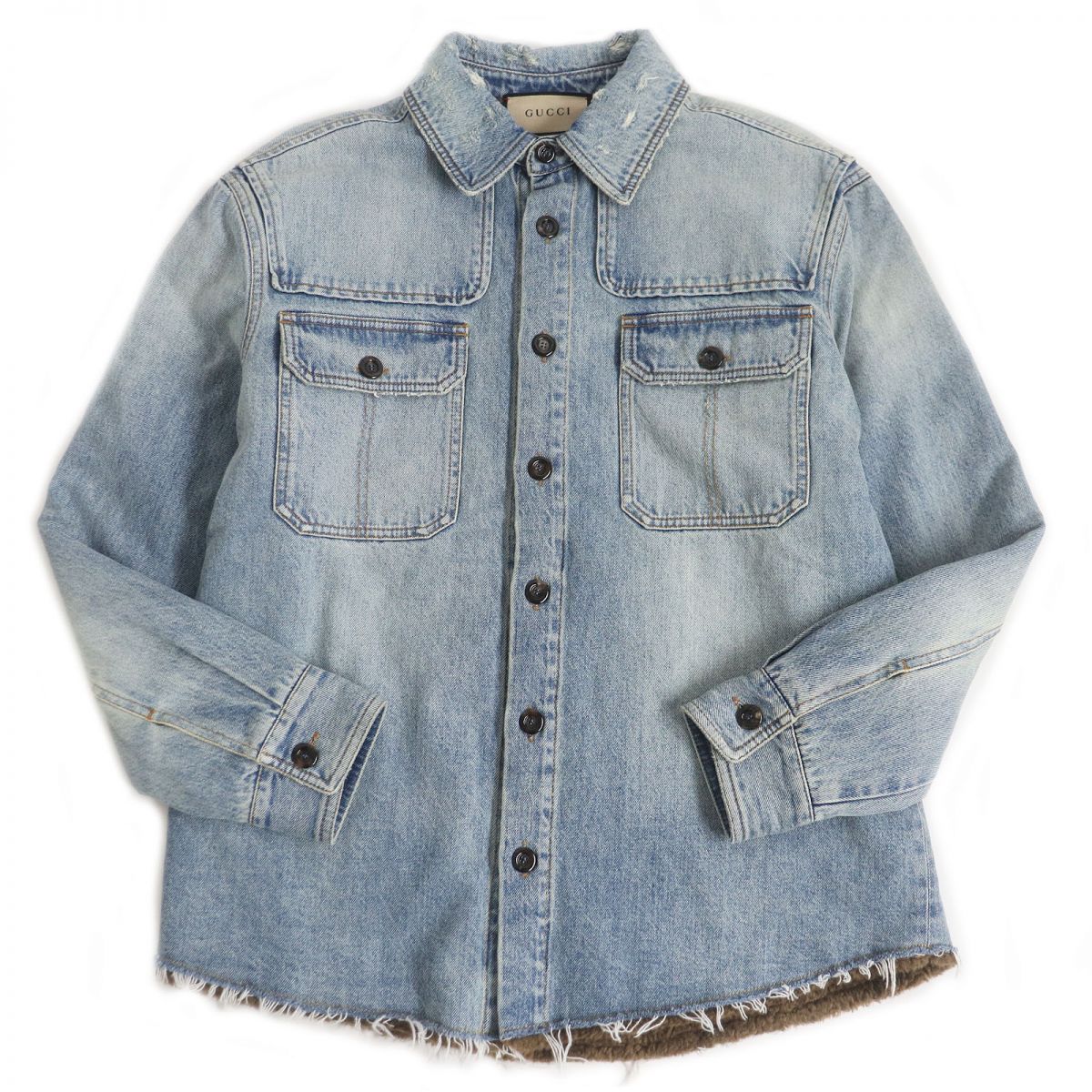 GUCCI Denim Jacket Main: 100% cotton, Part: 80% acrylic, Part: 20% polyester, Sleeve lining: 68% rayon, Sleeve lining: 32% silk Indigo blue mens 44