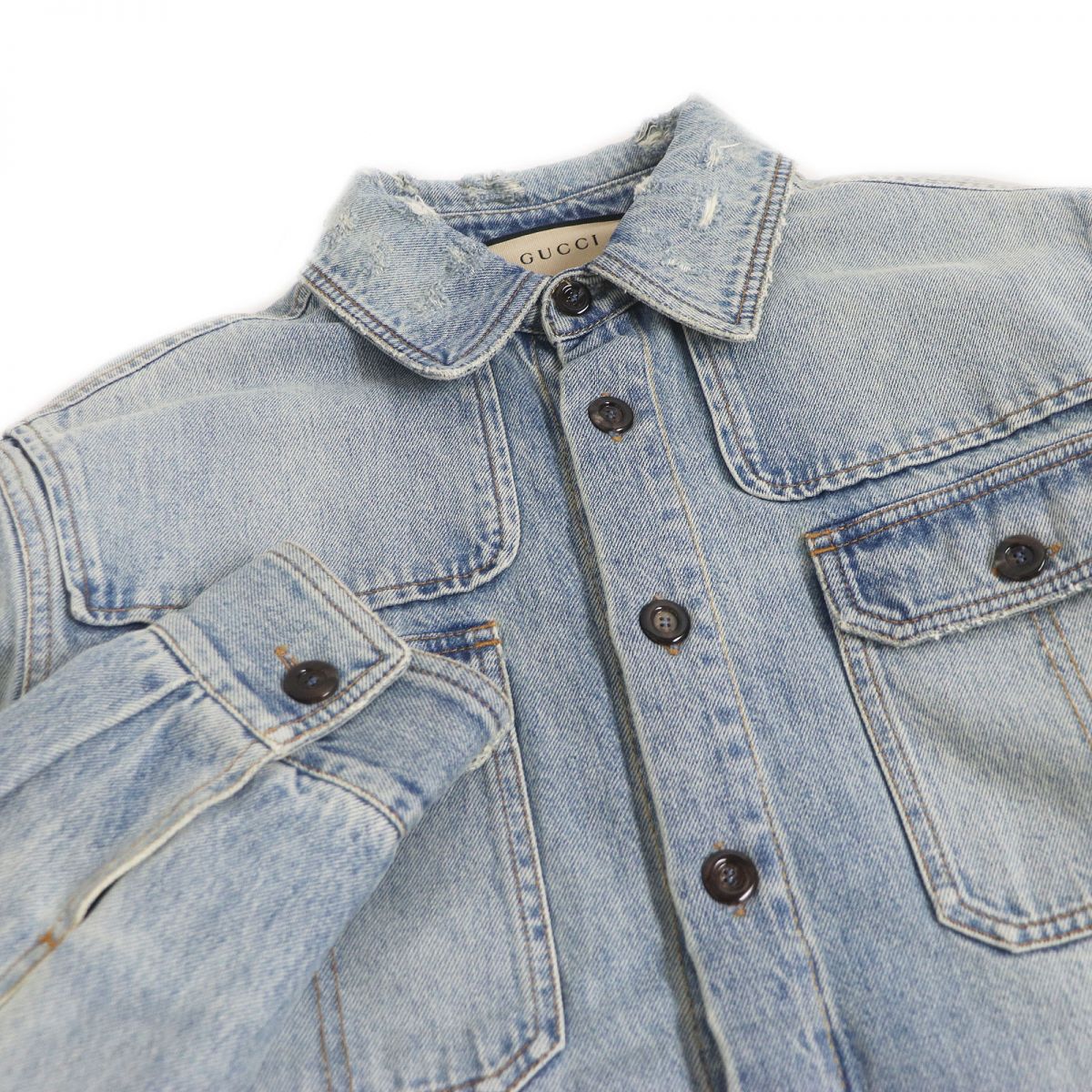 GUCCI Denim Jacket Main: 100% cotton, Part: 80% acrylic, Part: 20% polyester, Sleeve lining: 68% rayon, Sleeve lining: 32% silk Indigo blue mens 44