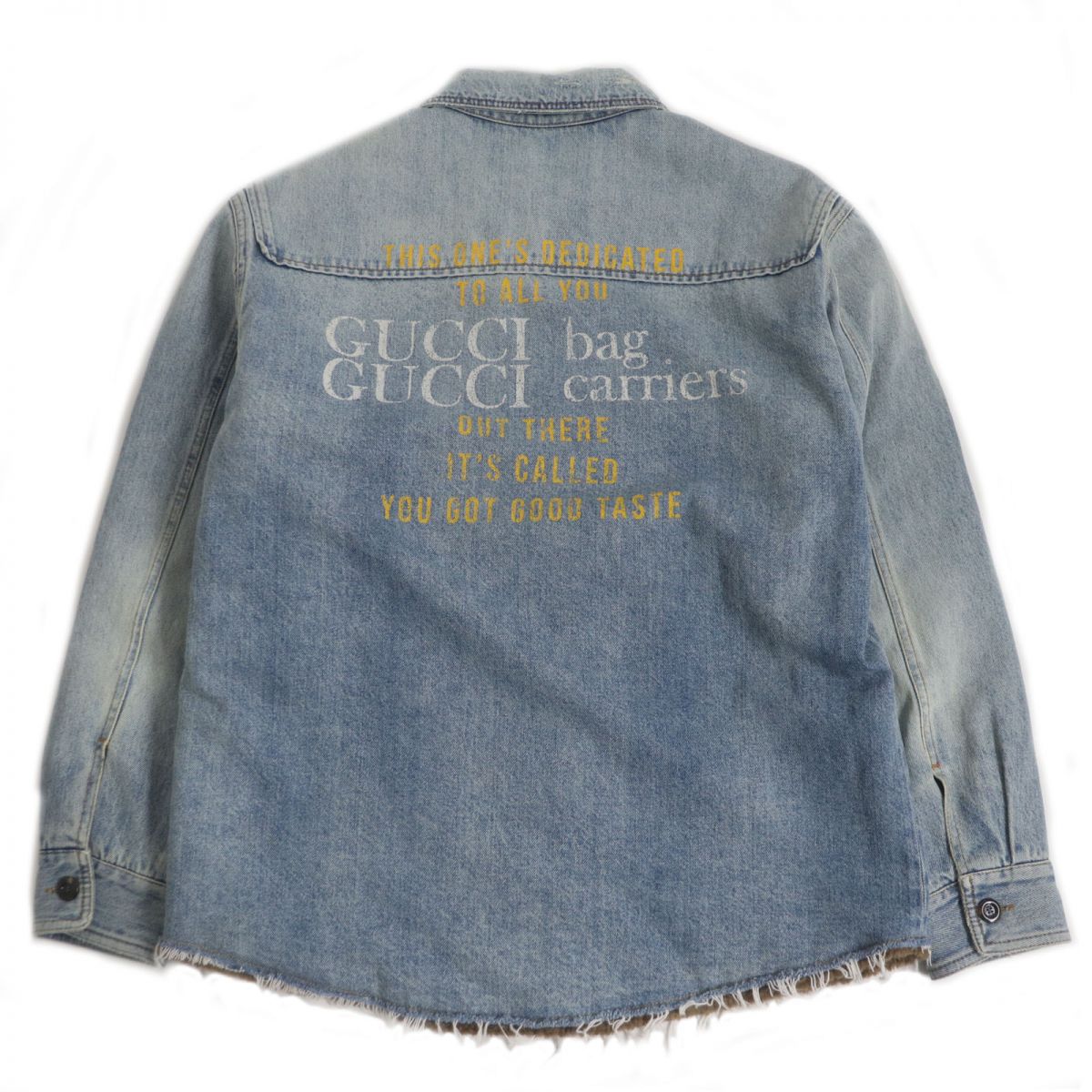 GUCCI Denim Jacket Main: 100% cotton, Part: 80% acrylic, Part: 20% polyester, Sleeve lining: 68% rayon, Sleeve lining: 32% silk Indigo blue mens 44