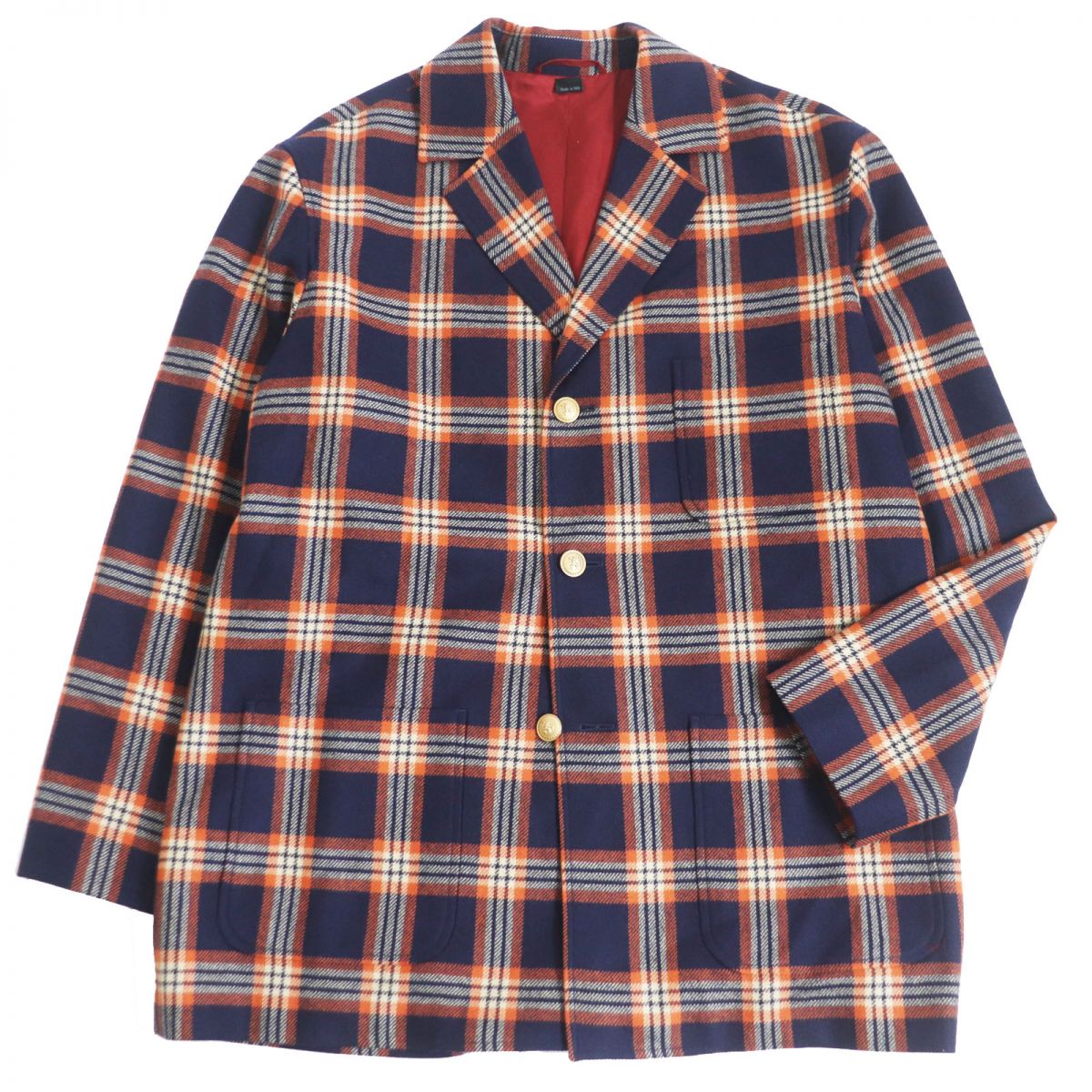 GUCCI Jacket Main: 100% cashmere, Lining: 100% rayon, Part: 100% polyester, Part: 90% polyester, Part: 6% rayon Navy x orange mens 46