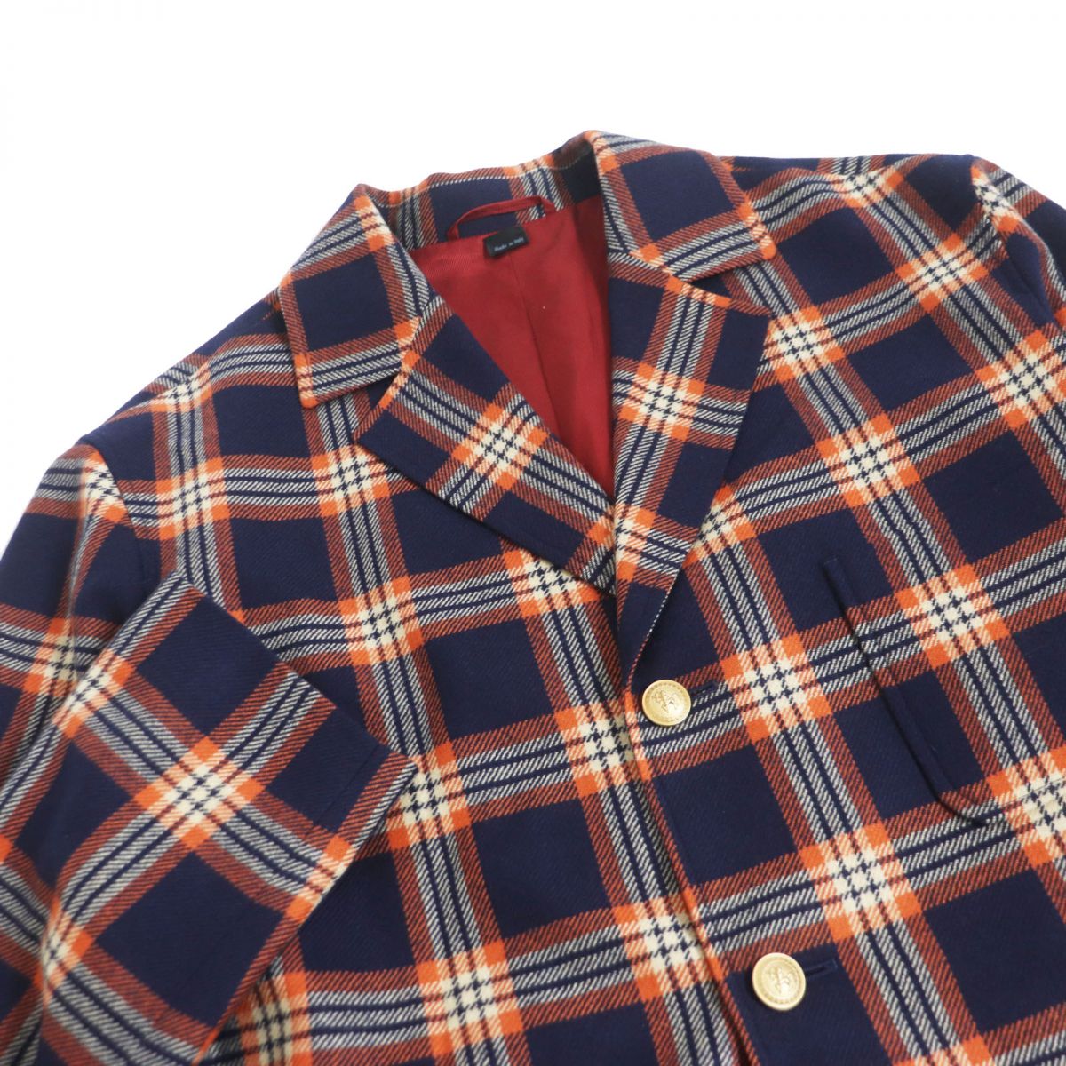 GUCCI Jacket Main: 100% cashmere, Lining: 100% rayon, Part: 100% polyester, Part: 90% polyester, Part: 6% rayon Navy x orange mens 46