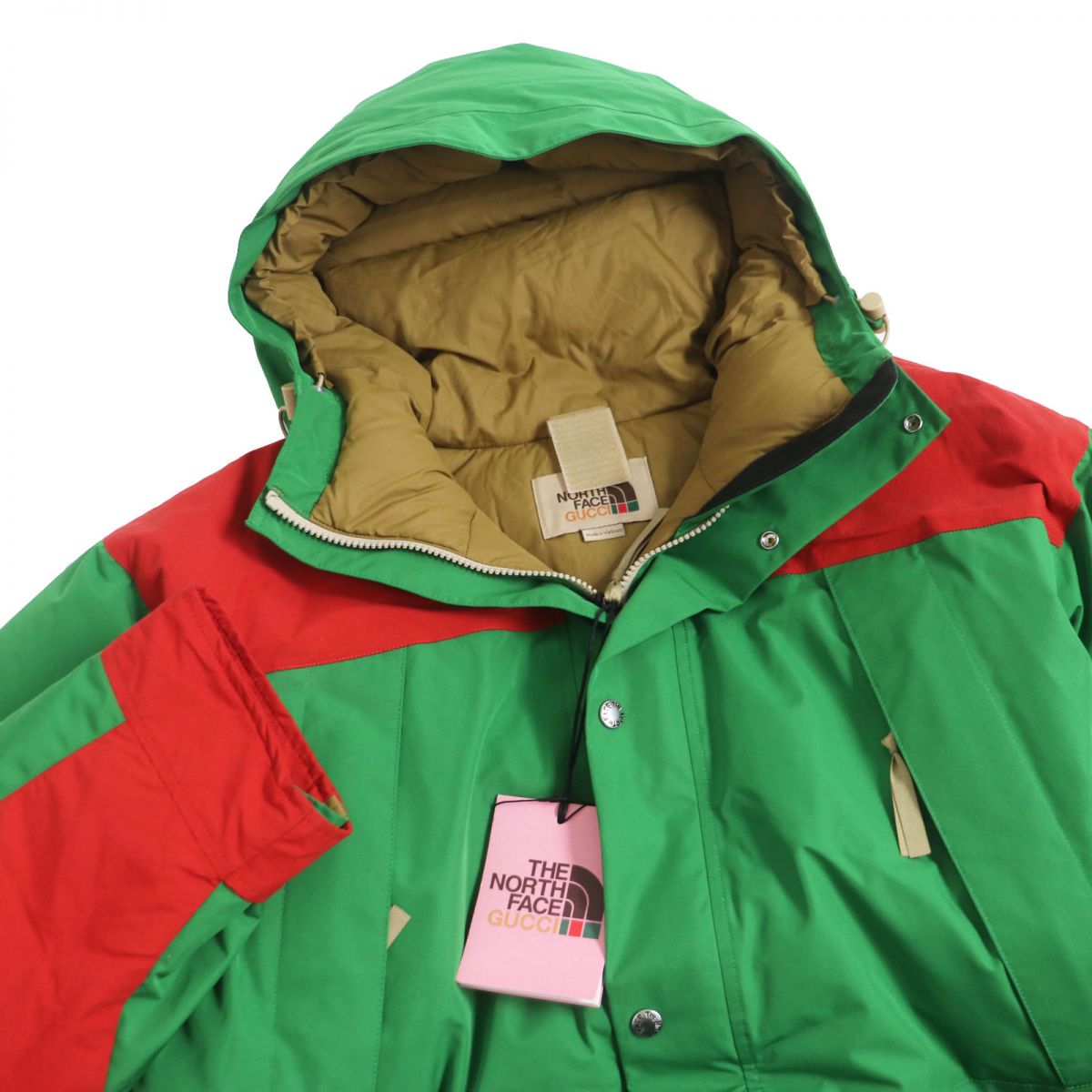 GUCCI Down jacket Outer: 100% polyester, Part: Polyurethane, Outer: 73% nylon, Outer: 27% cotton, Lining: 100% nylon Green x red mens M