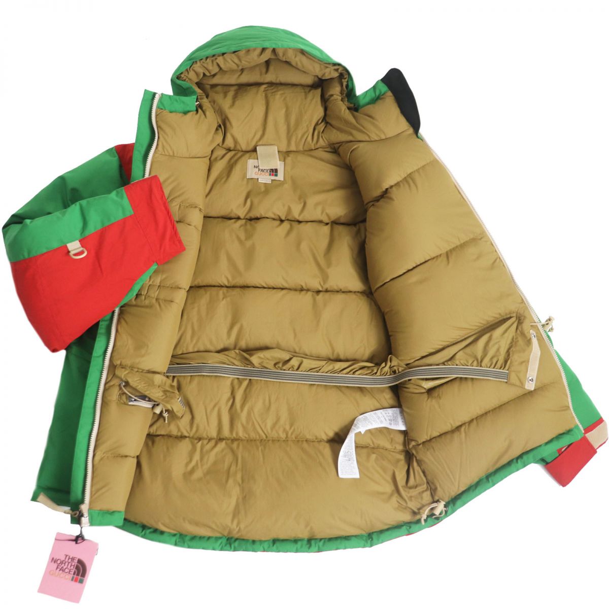GUCCI Down jacket Outer: 100% polyester, Part: Polyurethane, Outer: 73% nylon, Outer: 27% cotton, Lining: 100% nylon Green x red mens M