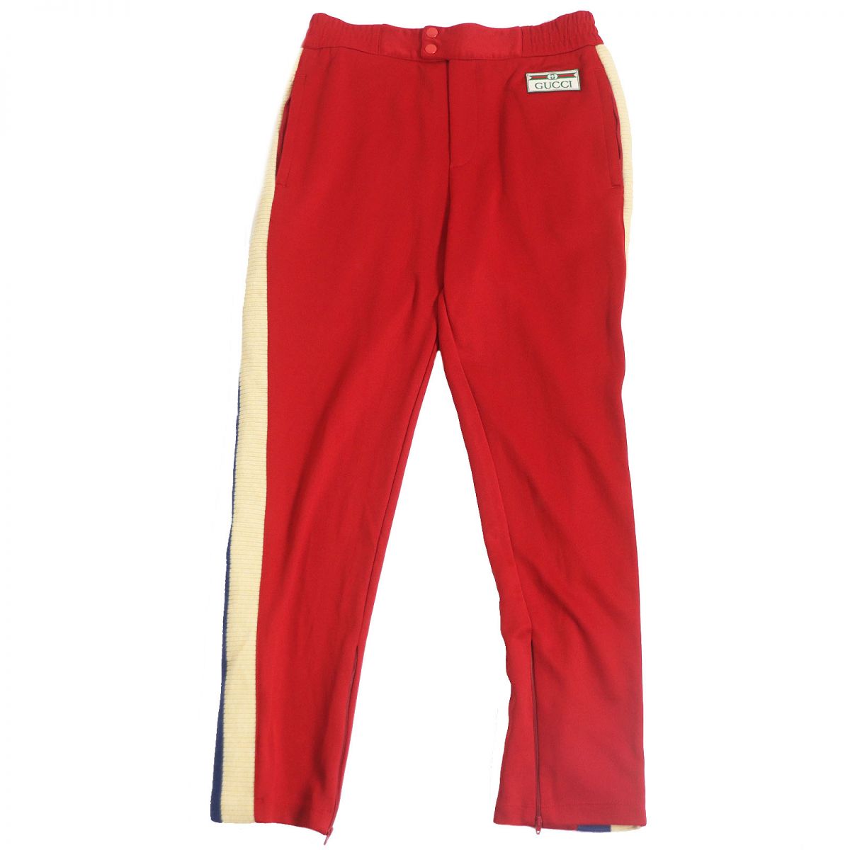 GUCCI Pants Outer: 55% polyester, Outer: 45% cotton, Part: 94% wool, Part: 5% nylon, Part: 1% polyurethane, Applique: 100% polyester Red mens M