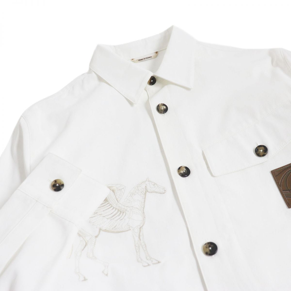 HERMES Long sleeve shirt Main: 54% rayon, Main: 46% cotton, Leather part: cowhide, Part: 100% cotton white mens 46