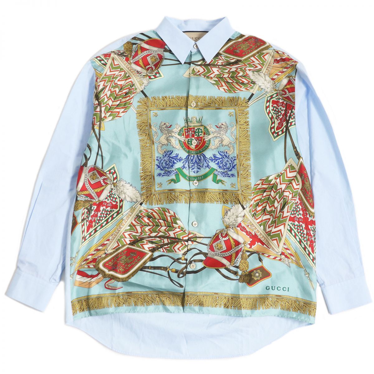GUCCI Long sleeve shirt Main: 100% cotton, Part: 100% silk Light blue mens 46