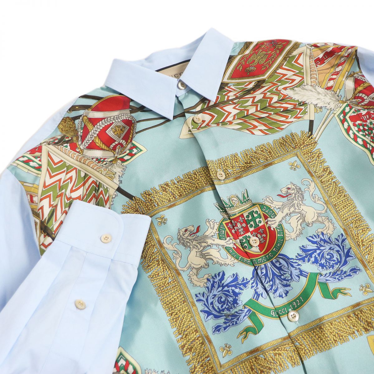 GUCCI Long sleeve shirt Main: 100% cotton, Part: 100% silk Light blue mens 46
