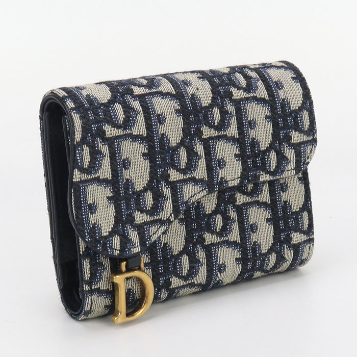Dior S5652CTZQ_M928 Tri-fold wallet Oplique Saddle Lotus wallet canvas Navy Women