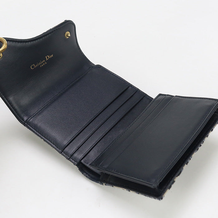 Dior S5652CTZQ_M928 Tri-fold wallet Oplique Saddle Lotus wallet canvas Navy Women