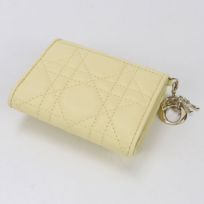 Dior Lotus wallet Lady Dior Three fold wallet lambskin yellow Women