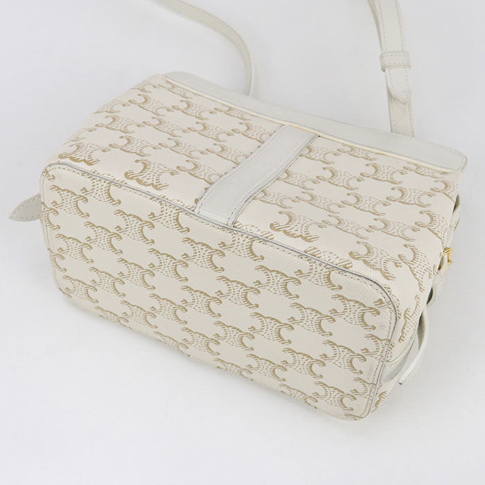 CELINE Shoulder Bag Triomphe canvas Diagonal PVC leather white Women