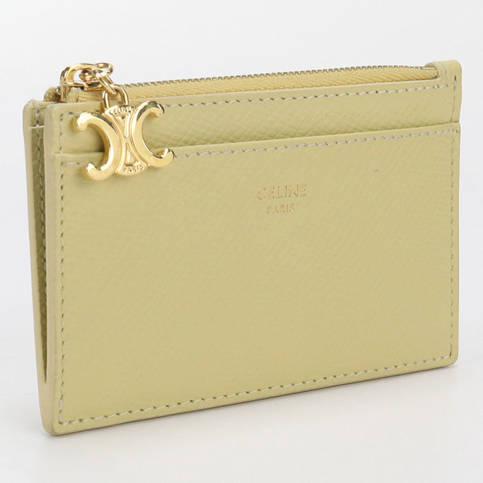 CELINE 10M08 3FVO Card holder Triangle Charm Coin Pocket Calfskin yellow Women