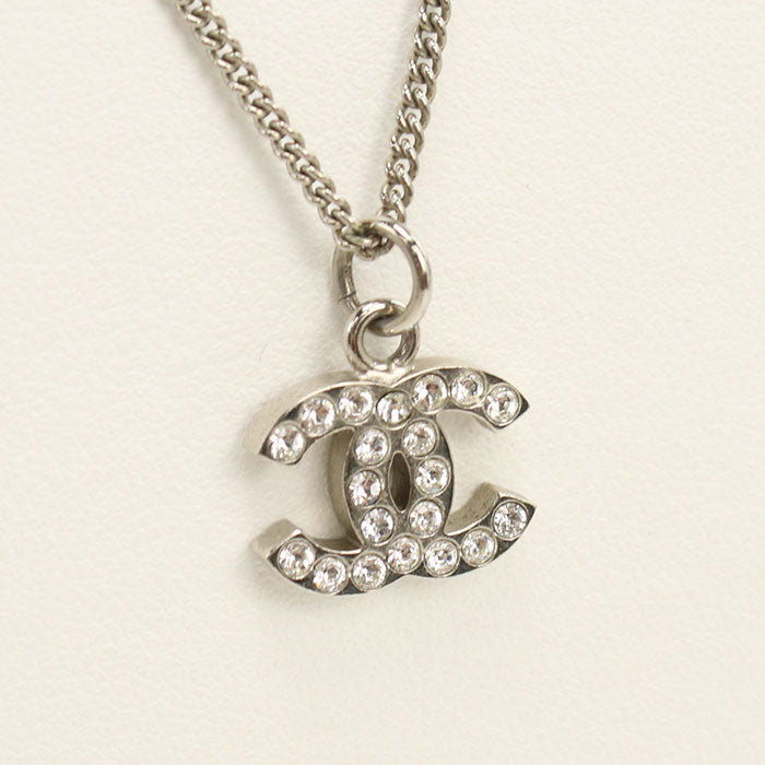 CHANEL CH91240 Rhinestone Necklace COCO Mark metal silver Women
