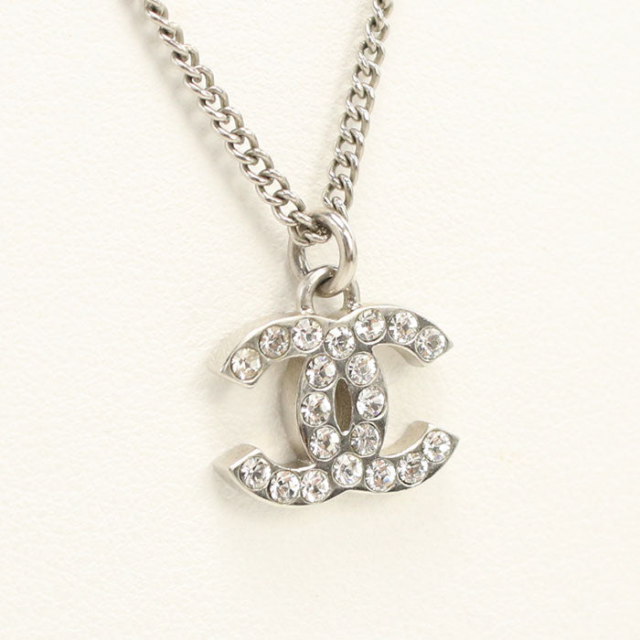 CHANEL Rhinestone COCO Mark Necklace metal silver Women