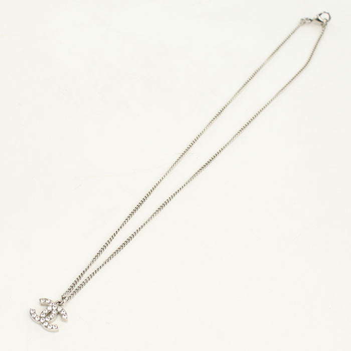 CHANEL Rhinestone COCO Mark Necklace metal silver Women