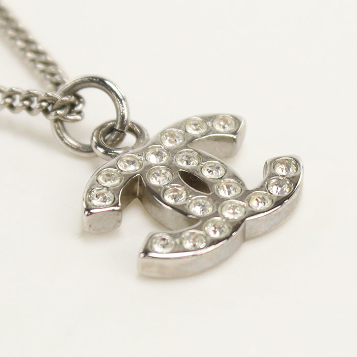 CHANEL COCO Mark Necklace Gold Plated,Rhinestone Silver Women