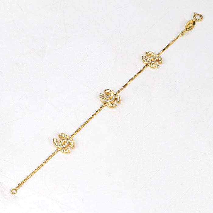 CHANEL Rhinestone COCO Mark Bracelet metal gold Women
