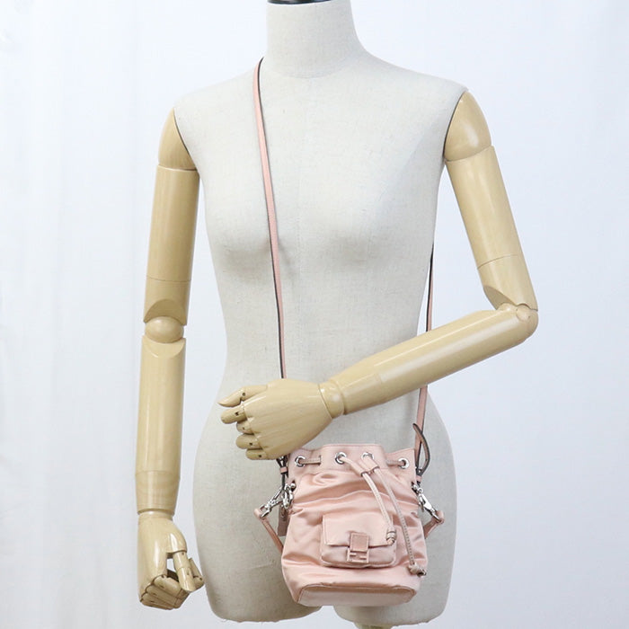 FENDI 8BS010 A0W4 Mini Montresor Diagonal  Shoulder Bag Nylon/leather pink Women