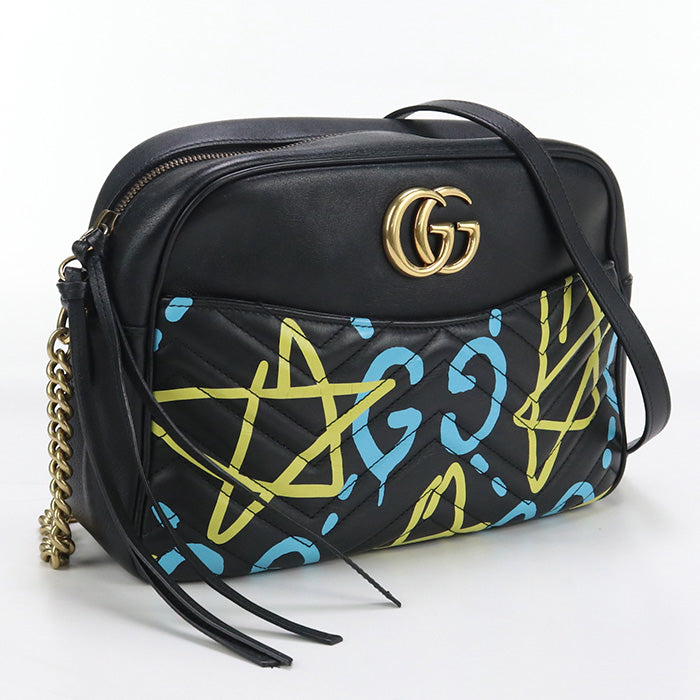 GUCCI GU89295 ChainShoulder GG Marmont Shoulder Bag leather black Women