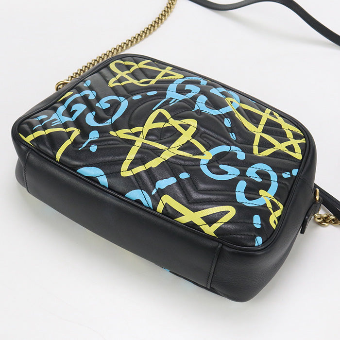 GUCCI GU89295 ChainShoulder GG Marmont Shoulder Bag leather black Women