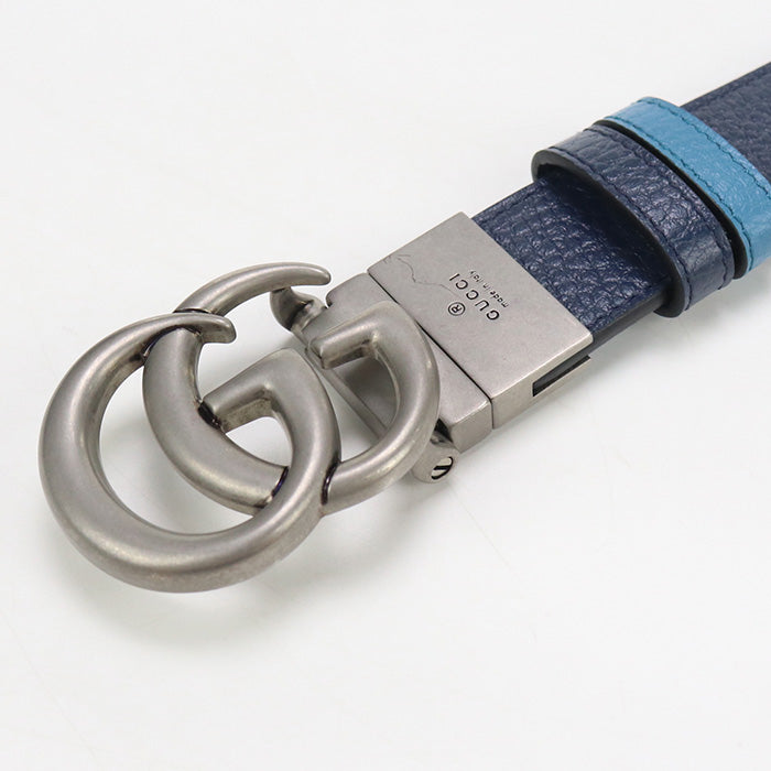 GUCCI GU90290 Slim belt Double G belt leather navy mens