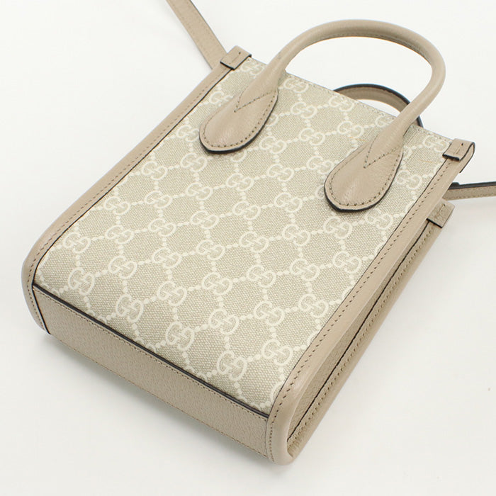 GUCCI 671623 Tote Bag Interlocking G 2WAY Mini Tote Bag GG Supreme Canvas,leather beige Women
