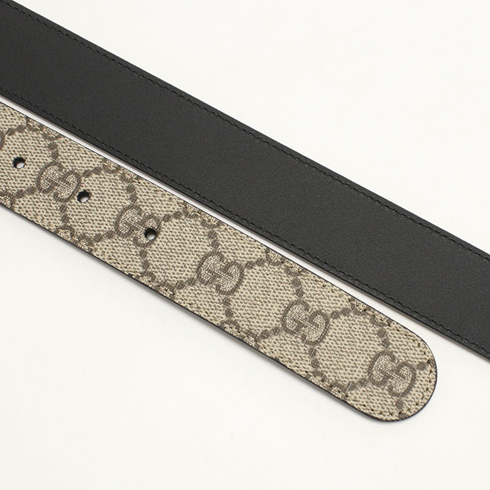 GUCCI 414516 Double G slim belt GG Supreme Canvas beige mens