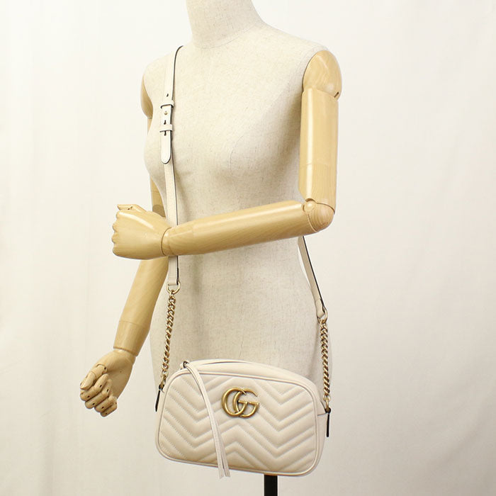 GUCCI 447632 Small camera bag GG Marmont Diagonal shoulder bag white Women