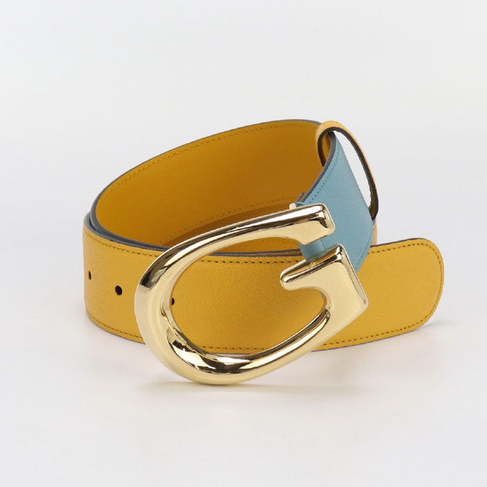 GUCCI 709954 G buckle two-tone belt belt leather blue unisex