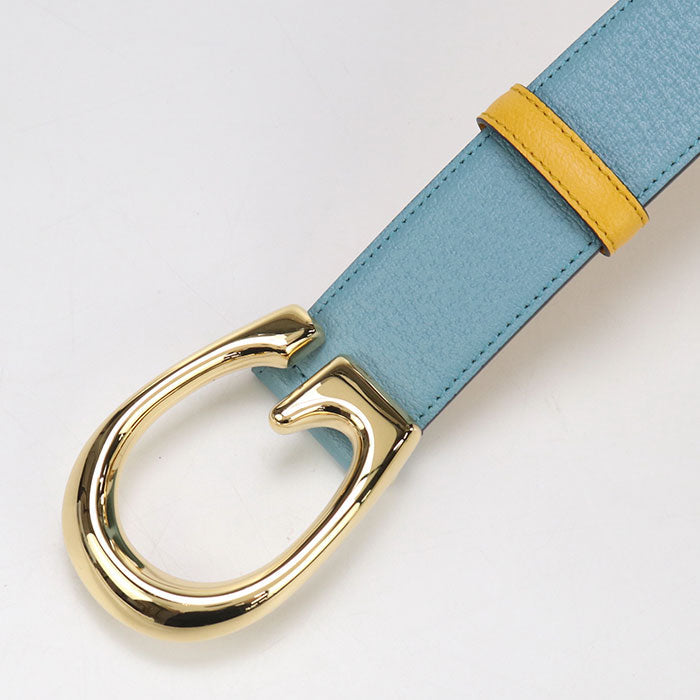 GUCCI 709954 G buckle two-tone belt belt leather blue unisex