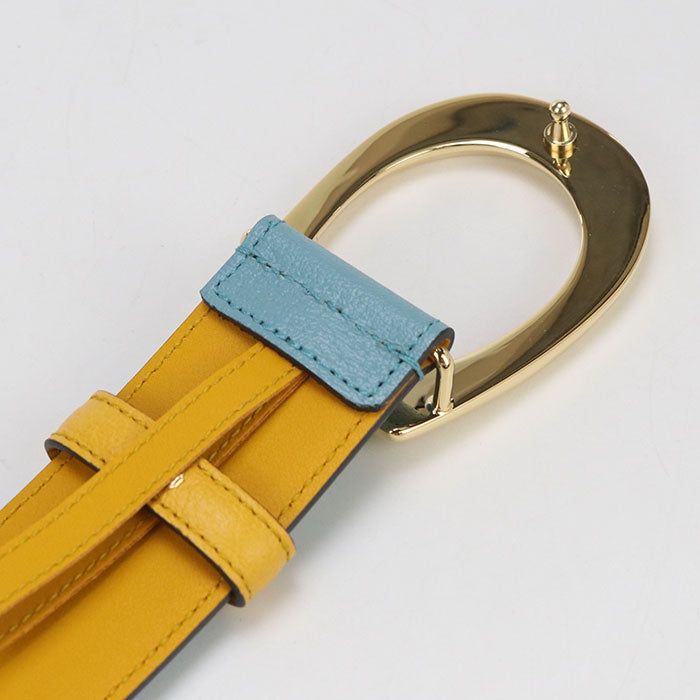 GUCCI 709954 G buckle two-tone belt belt leather blue unisex