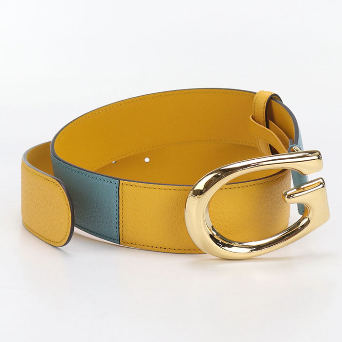 GUCCI 709954 Two-tone belt G buckle belt leather blue unisex