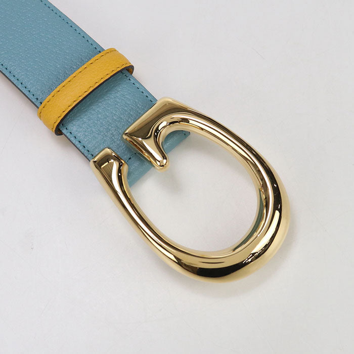 GUCCI 709954 Two-tone belt G buckle belt leather blue unisex