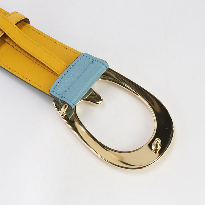 GUCCI 709954 Two-tone belt G buckle belt leather blue unisex