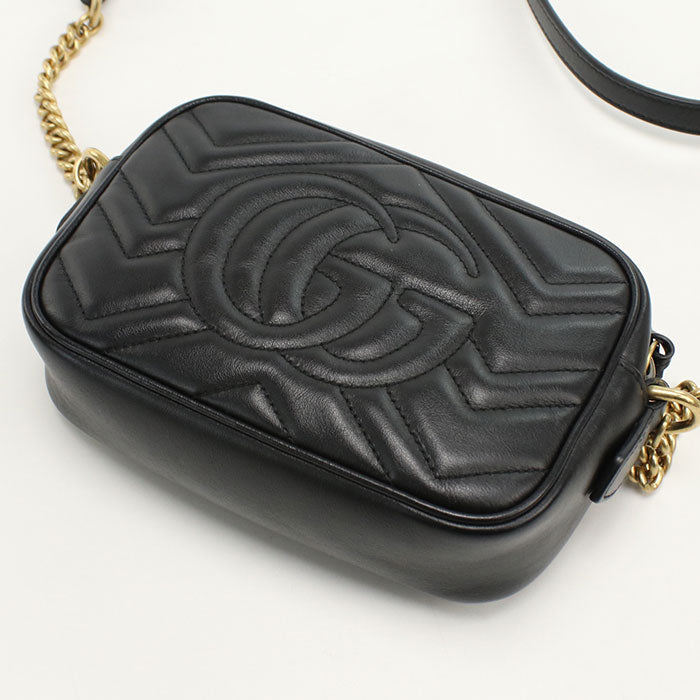 GUCCI 448065 GG Marmont Diagonal shoulder bag chevron leather black Women