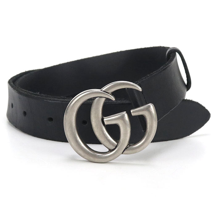 GUCCI 414516 Slim belt Double G belt leather black mens