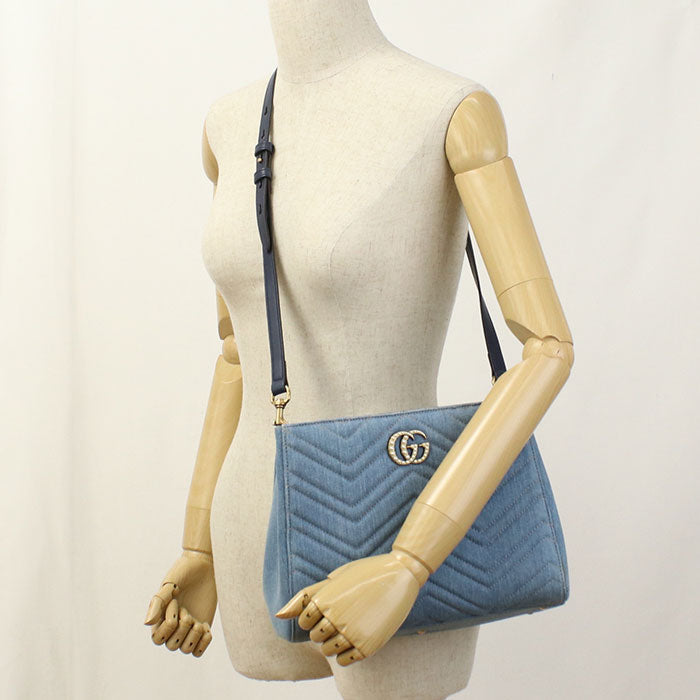 GUCCI 448054 2WAY GG Marmont Tote Bag denim/leather blue Women