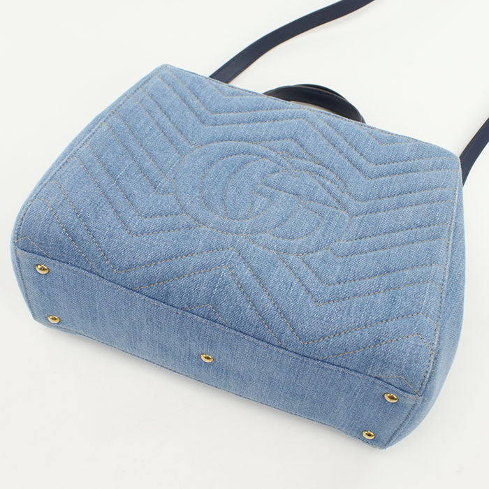 GUCCI 448054 2WAY GG Marmont Tote Bag denim/leather blue Women