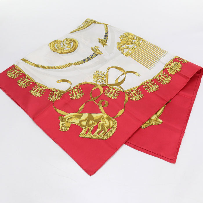 HERMES Calle 90 Scarf/100% silk red unisex