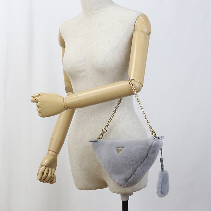 PRADA 1BC543 Shoulder Bag Triangle Fur 2WAYShoulder Bag fur gray Women