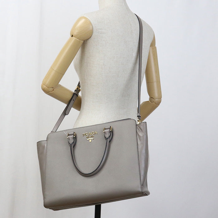 PRADA PR90036 2WAY Tote Bag leather gray Women