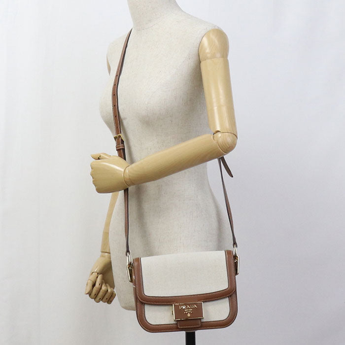 PRADA 1BD257 Shoulder Bag canvas,leather beige Women