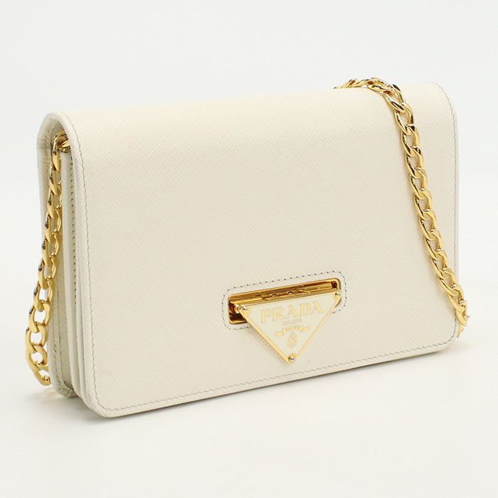 PRADA 1BP006 Safiano leather Chain wallet/SAFFIANO LUX white Women