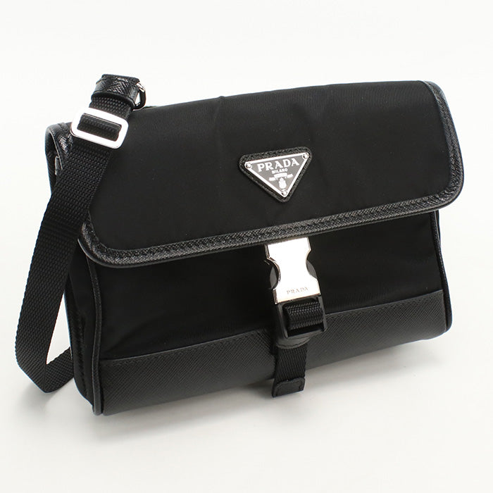 PRADA 2ZH108 Diagonal shoulder bag  Nylon/Safiano leather black mens