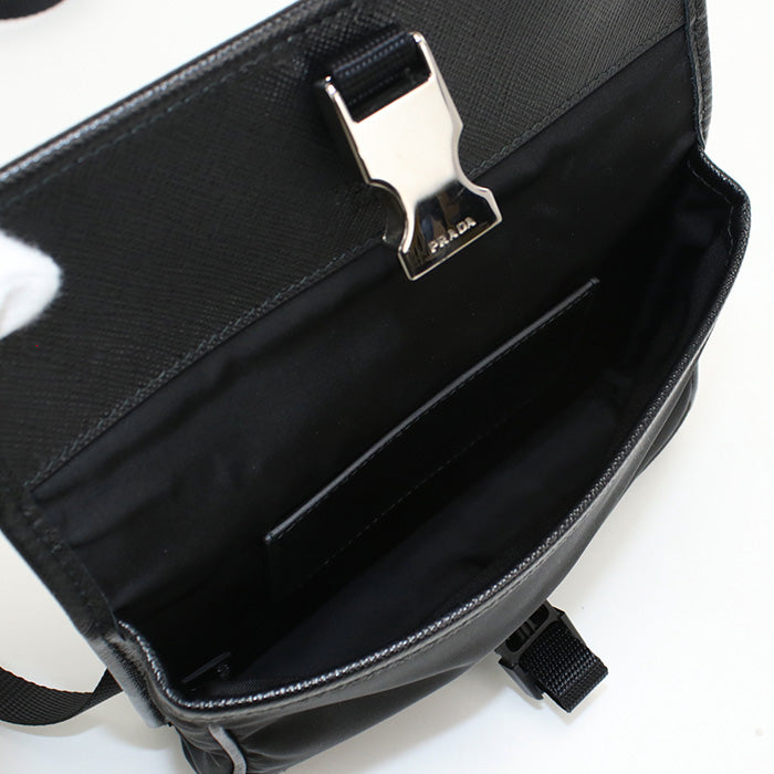 PRADA 2ZH108 Diagonal shoulder bag  Nylon/Safiano leather black mens
