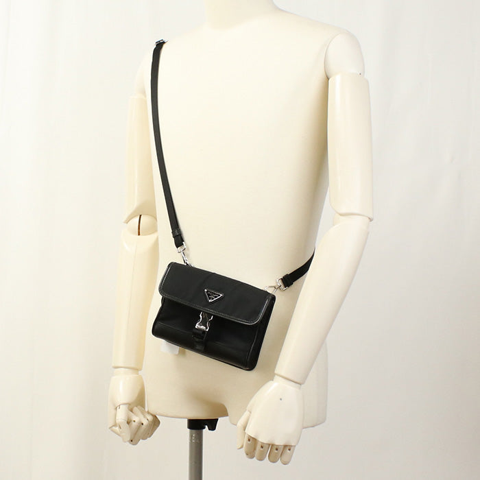 PRADA 2ZH108 Diagonal shoulder bag  Nylon/Safiano leather black mens