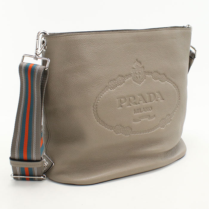 PRADA 1BE057 Vitello phoenix Diagonal shoulder bag Shoulder Bag leather gray  Women