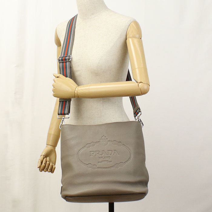 PRADA 1BE057 Vitello phoenix Diagonal shoulder bag Shoulder Bag leather gray  Women