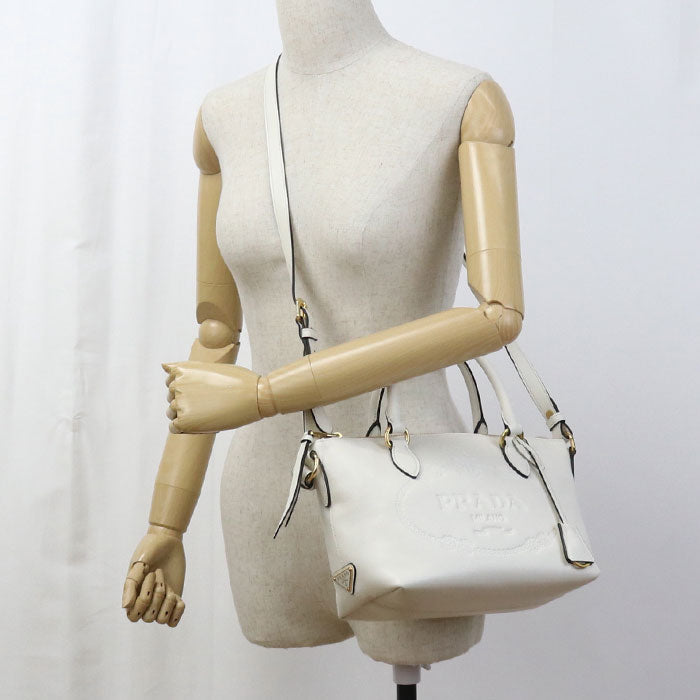 PRADA 1BA111 2EBJ F0009 2WAY Handbag leather white Women